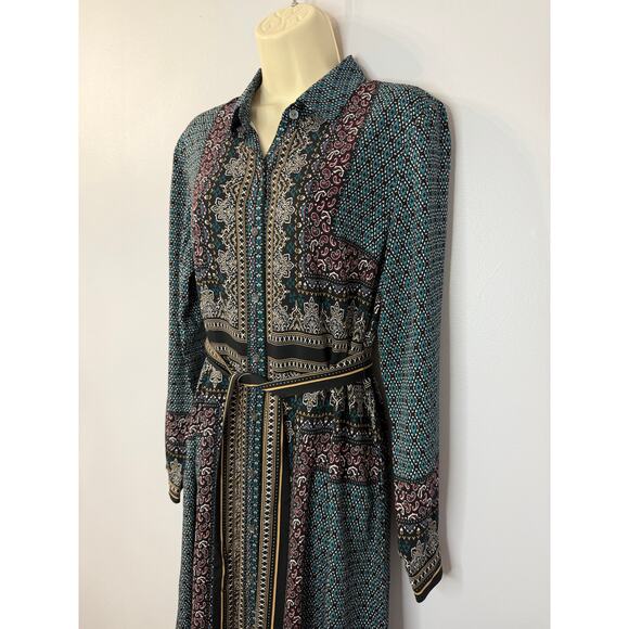 J.Jill Wearever Foulard-Print Midi Shirtdress Black Regal Paisley Sz S New - Picture 7 of 12